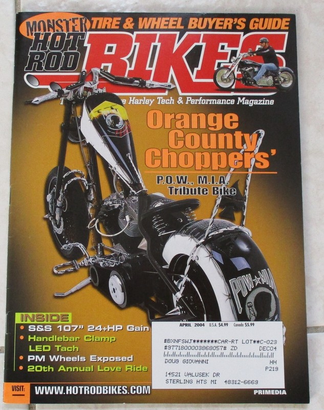 Hot Rod Bikes April 2004 Harley Motorcycle Orange County Choppers POW Cover bike
