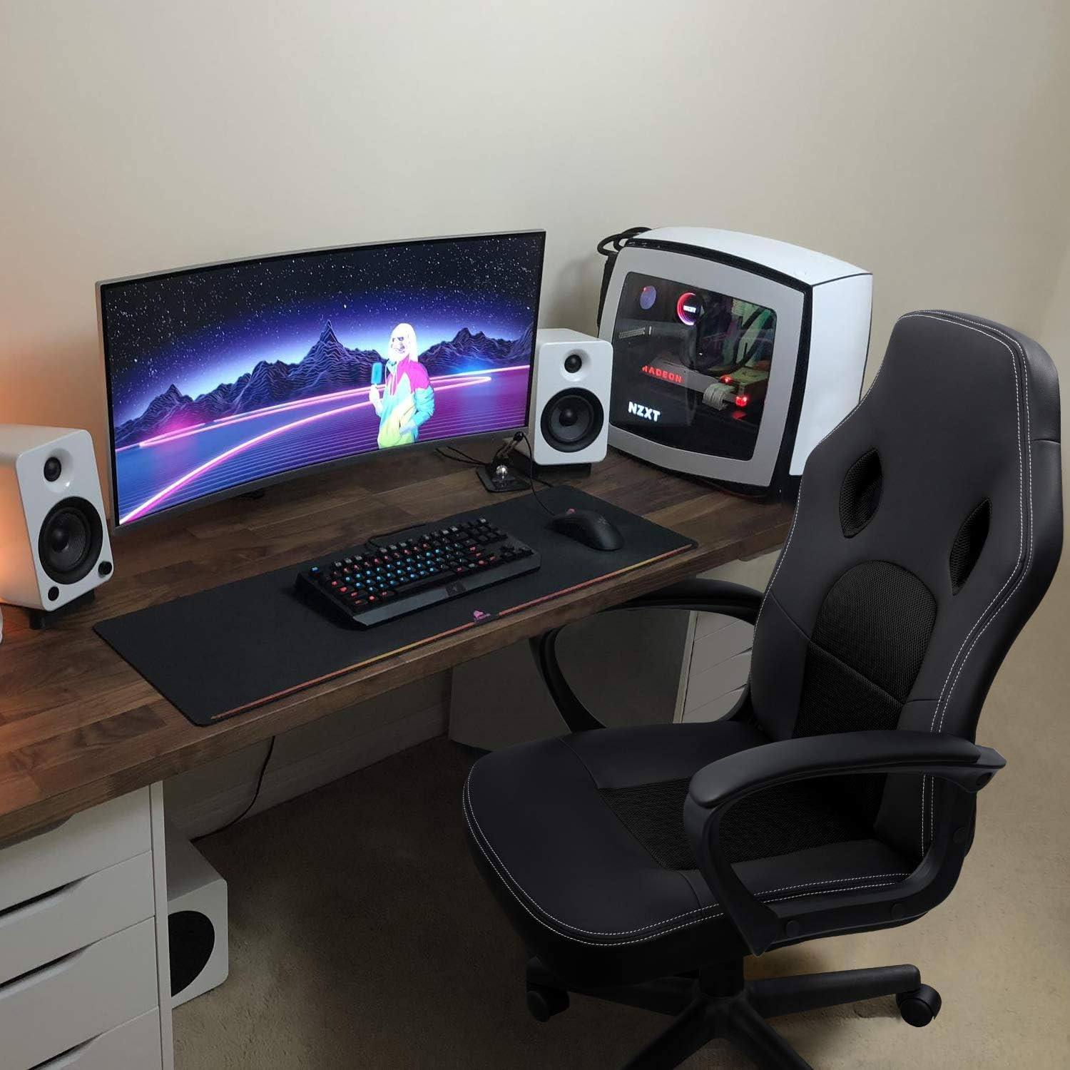 Ergonomic Racing Style Gaming Chair with Lumbar Support and Adjustable Arms