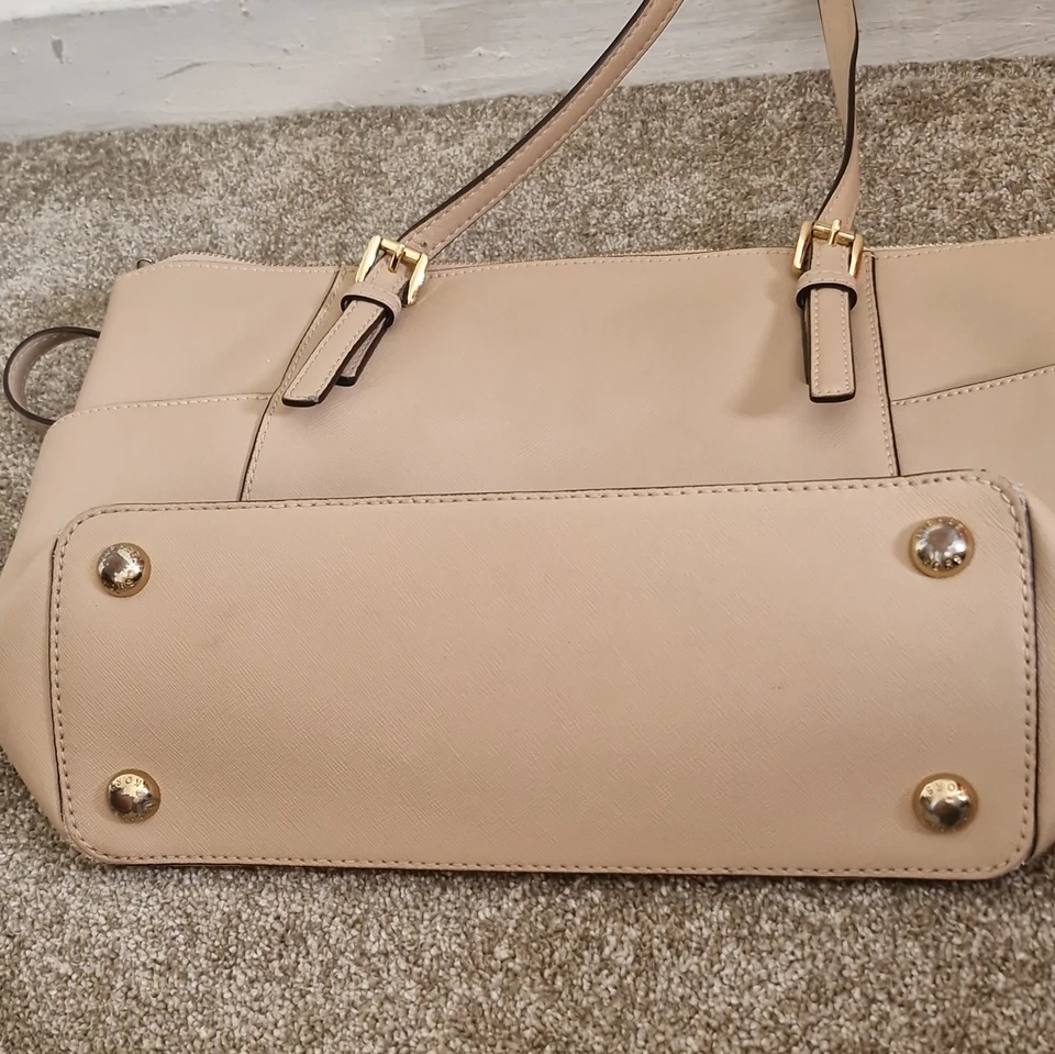 Michael Kors Beige Leather Zip Tote Gold HW MK Charm 30F2GTTT8L, photo 4 of 5