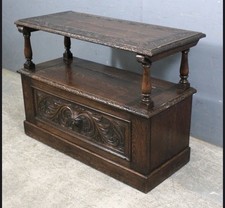 Victorian Carved Oak Monks Bench 
