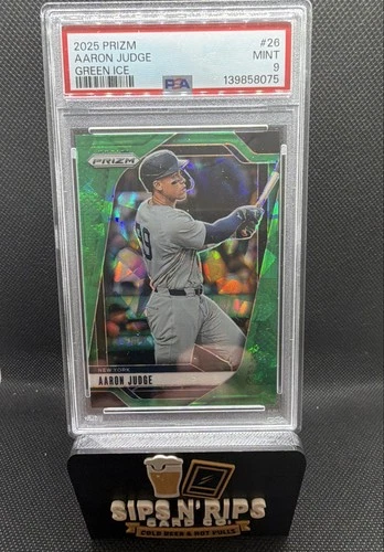2025 Panini Prizm - Aaron Judge, Aaron Judge #26 Green Ice Prizm PSA 9
