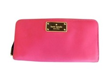 Kate Spade Large Zip Around Hot Pink Microfiber Clutch Wallet