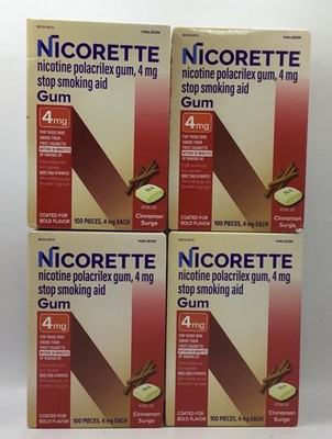 4 Nicorette gum 4 mg cinnamon surge 100x4=400 pieces Exp 1/27 PACKAGING MAY VARY
