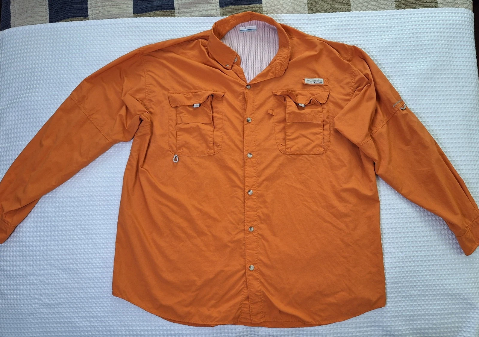 Columbia PFG Copper Orange Button Down Polyester Nylon Fishing Shirt Size XL
Opens in a new window o