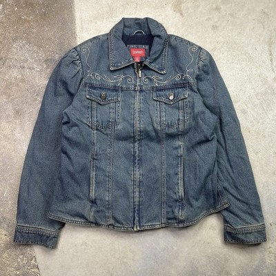 Vintage Esprit Women s Lined Denim Full Zip Western Denim Jean Jacket L 90s Y2K