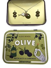ALEXIS BENDEL SET OF GREEN OLIVE,PAVE CRYSTALS MARTINI NECKLACE & STUD EARRINGS