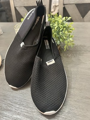 adidas neo Cloudfoam Unisex Low Top Slip-On Mesh Sneakers Black/White