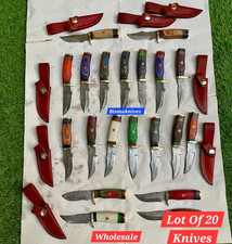 WHOLESALE LOT OF 20 CUSTOM HANDMADE DAMASCUS STEEL SKINNER KNIVES WITH SHEATH