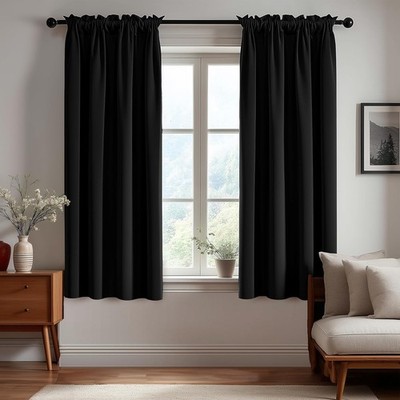 Oeko-TEX Certified Thermal Blackout Curtains for Peaceful Living Spaces (Black)