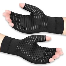 Copper Compression Gloves Anti Arthritis Fingerless Hand Support Pain Relief UK