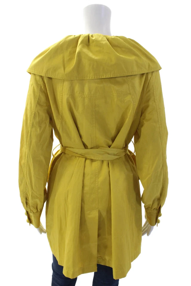 Vertigo Womens Raincoat Yellow Designer Button Long Sleeve Size M - Image 3 of 4