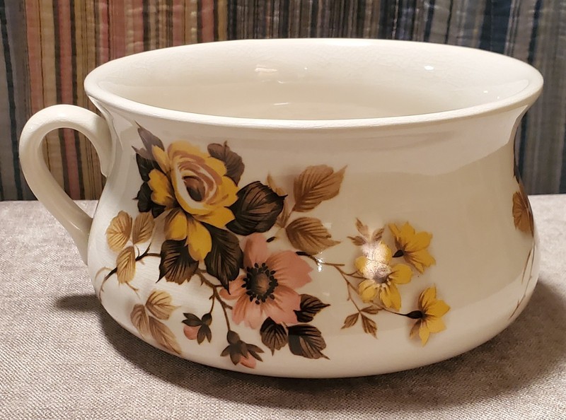 Vintage Portmeirion Pottery England Chamber Pot Crackle Glass Flower Motif