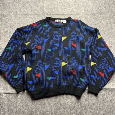 VTG Jed Sweater Men's Medium Grandpa Pub Unique Colorful Coogi Style