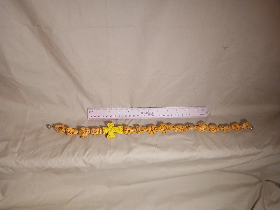 Коренастый желтый бирюзовый крест ожерелье - Изображение 4 из 4