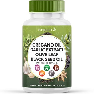 Superfood MD Oregano Oil Garlic Extract Olive Leaf Black Seed Oil Astragalus-...