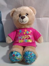 Build A Bear Happy Birthday Bear Light Brown W/Blue Foot Pads Pink Shirt