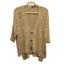 Kieu's Beige Oversized Open Knit Cardigan Button Front Lightweight S