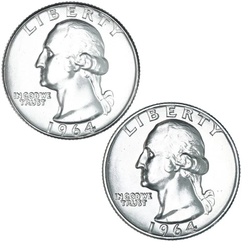 1964 P & D  Washington 90% SILVER Uncirculated 2 Quarter Set  BU Coins