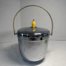 Rare Pyrex Krome Kraft Farber Bros MCM Chrome Glass Ice Bucket Silver