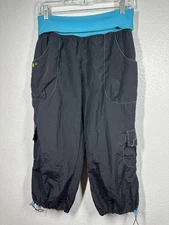 Zumba Fitness Pants Womens 2XL Black Blue Drawstring Waist Cargo Capri Dance