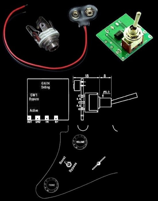 Guitar Parts Electronics ACTIVE CIRCUIT - ARTEC VTB1 - ONBOARD - Tube Overdrive