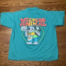 VTG 80s Weekend Animal T-Shirt Single Stitch XL  Sun Sportswear Party Keg Snacks
