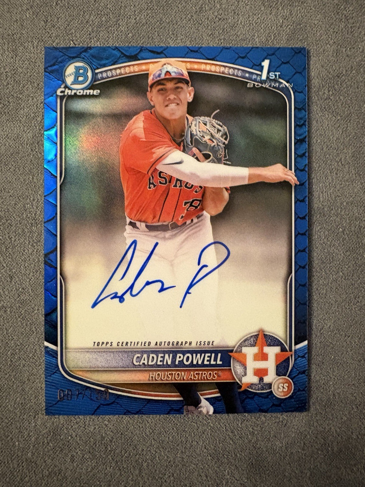 2025 Bowman Chrome 1st Caden Powell Blue Reptilian Refractor Auto #’d/150 Astros