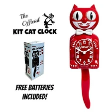 CLASSIC RED KIT CAT CLOCK 15.5" Free Battery MADE IN USA Kit-Cat Klock Retro NEW