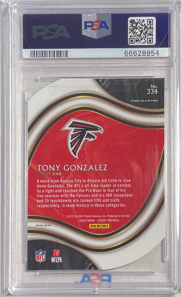 TONY GONZALEZ 2020 PANINI SELECT DIE CUT ZEBRA PRIZM SSP #334 PSA