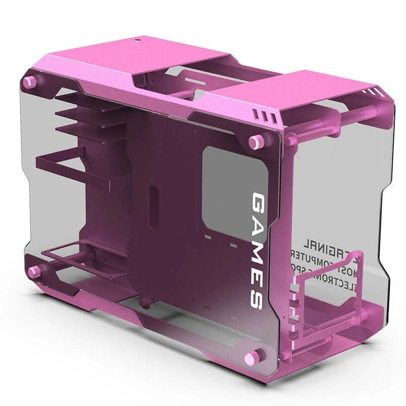 Aluminum Alloy Frame Tempered Glass Mini Computer Case Gaming ATX Matx PC Pink - Image 2 of 4