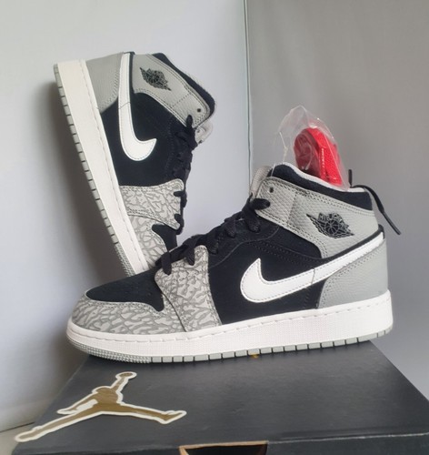 NIKE AIR JORDAN 1 MID SE (GS) Elephant UK 5 EU 38 US 5.5Y BRED Grey Black  White | eBay