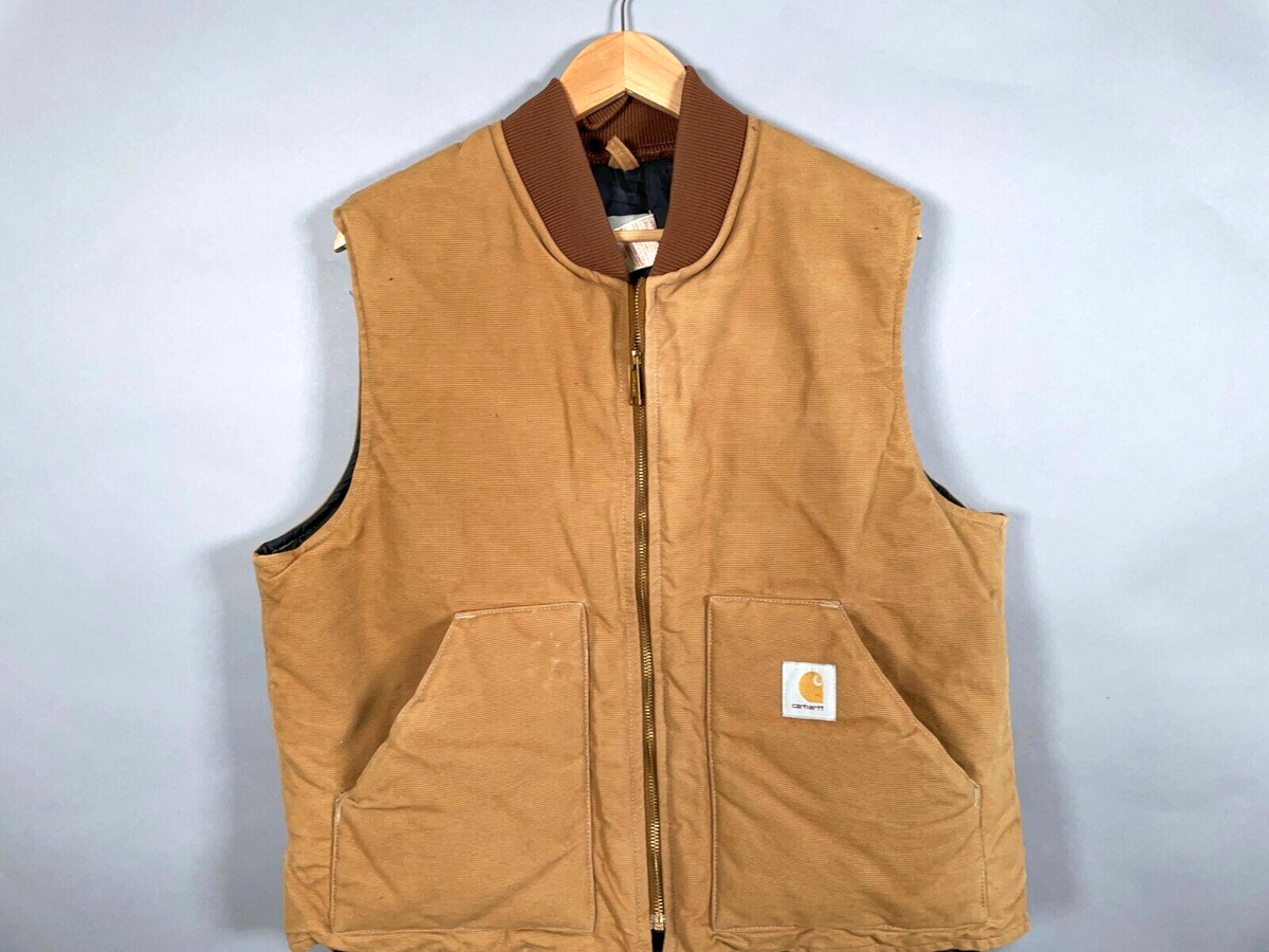 ★Carhartt Work Canvas Quilted Vest LTall VTG Carhartt Quilted Canvas Zip Up Vest Adult XL Light Brown