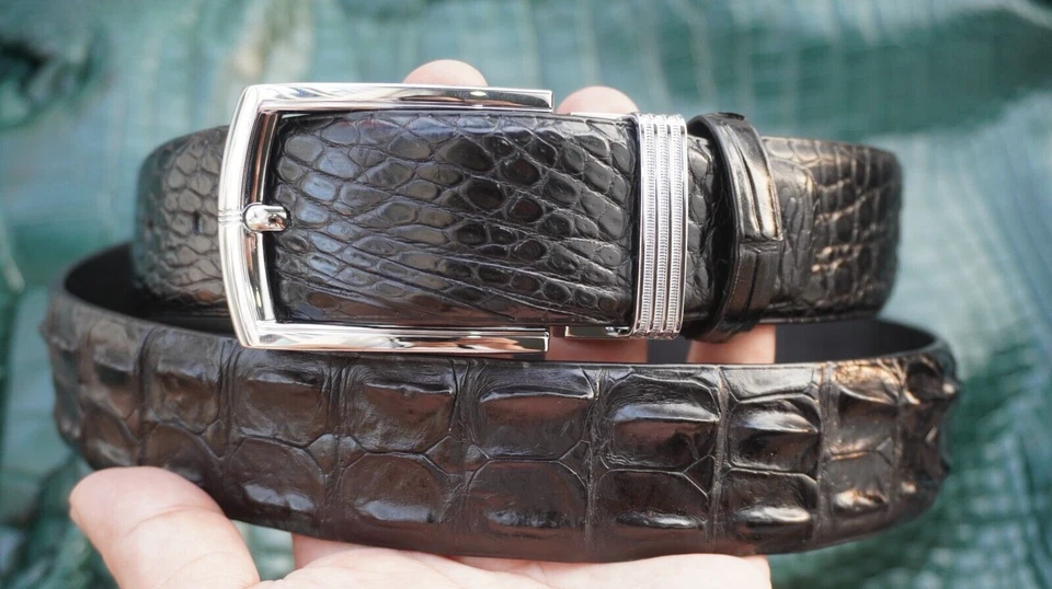 Black Genuine Crocodile Hornback Leather Skin Men's Belt W 1.5" #A36 - Image 2 of 4