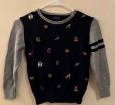 Polo Ralph Lauren Kids Boys Size 6 Sweater Navy Blue Logo All Over Print