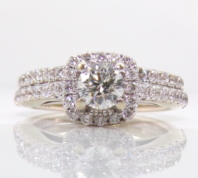 14K White Gold Vera Wang Love Diamond Halo Engagement Ring Wedding Band Set  FZZ