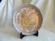 Egyptian Ceramic Clay Plate Handmade Orange White Purple Turkey Design 10" 