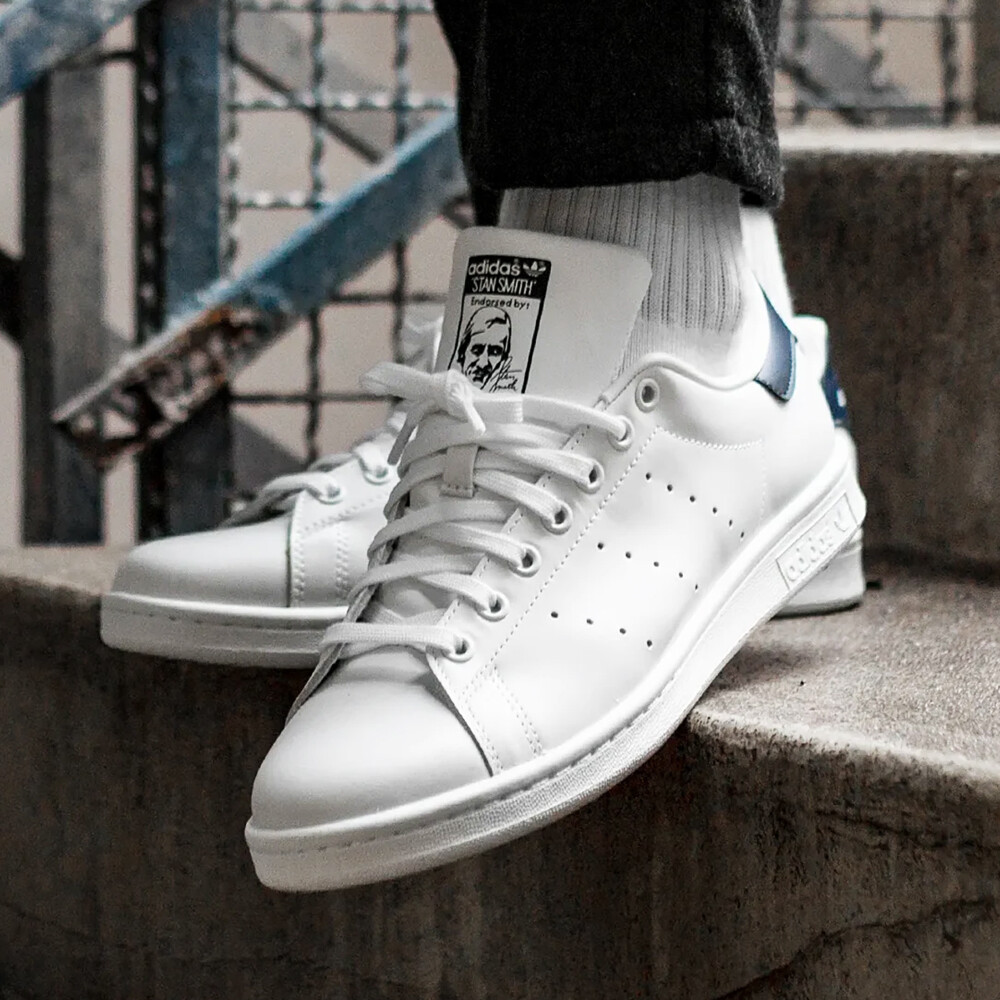 Adidas Stan Smith Men White Blue Genuine Leather Sneakers