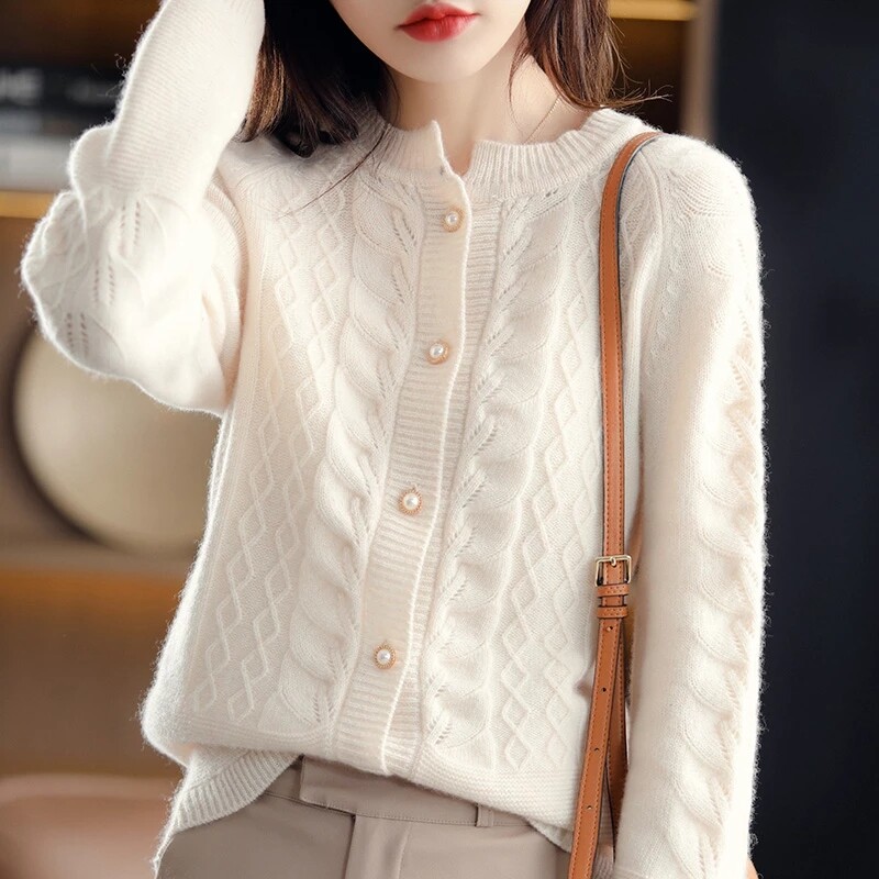 Women Korean Ladies Cashmere Twist Coat Cardigan Loose Thick Sweater Top  Jacket