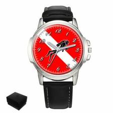 SCUBA DIVER DOWN FLAG MENS WRIST WATCH  BIRTHDAY ANNIVERSARY BEST GIFT ENGRAVED