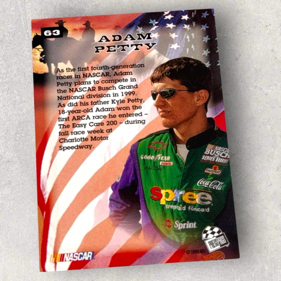 Adam Petty SPREE 1999 PRESS PASS YOUNG GUNS RARE ROOKIE signed VINTAGE card - Image 2 of 2