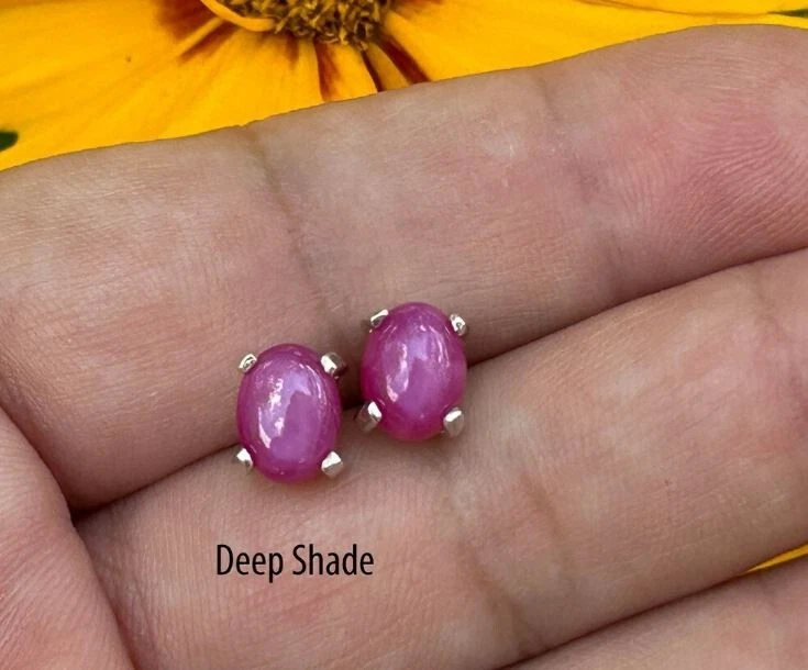 Pink Star Sapphire Gemstone Stud Earrings Engagement Jewelry Tiny Stud Earrings - Image 4 of 4