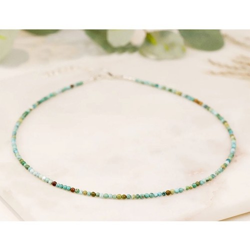 Natürlicher Türkis Rund 2 mm Perlen Halsband Heilung Zierlich Frauen Männer Halskette Geschenk - Bild 3 von 3