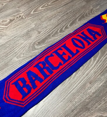 【vintage FC Barcelona football scarf】 Vintage FC Barcelona Scarf 100% Acrylic Made in UK Retro