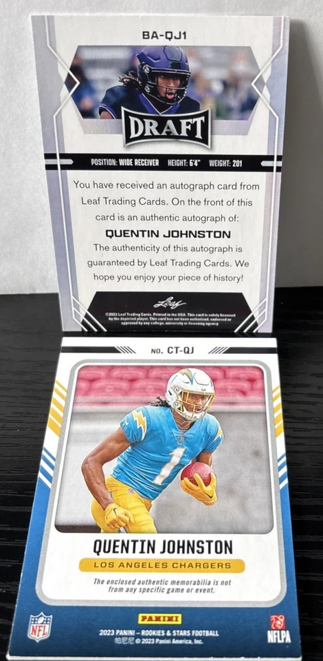 2022 Leaf Draft Quentin Johnston Auto #BA-QJ1  RC Panini CT-QJ /399 Chargers Lot - Image 3 of 4