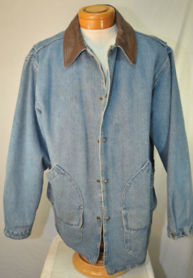 Vintage 80s Woolrich Denim Chore Coat Lined Jacket Size Large