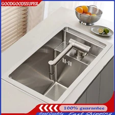 Single Bowl Bar Kitchen Laundry Sink Set Stainless Steel Hidden w/Folding Faucet