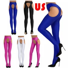 Women Spandex Pantyhose Hollow Out Open Crotch Long Stockings Stretchy Tights
