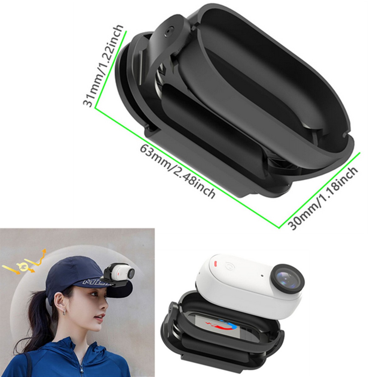 Insta360 ビデオカメラ 本体とキャップとハンドルクランプ For Insta360 GO 3 Action Camera Hat Clip Fixed Mount Clamp Cap