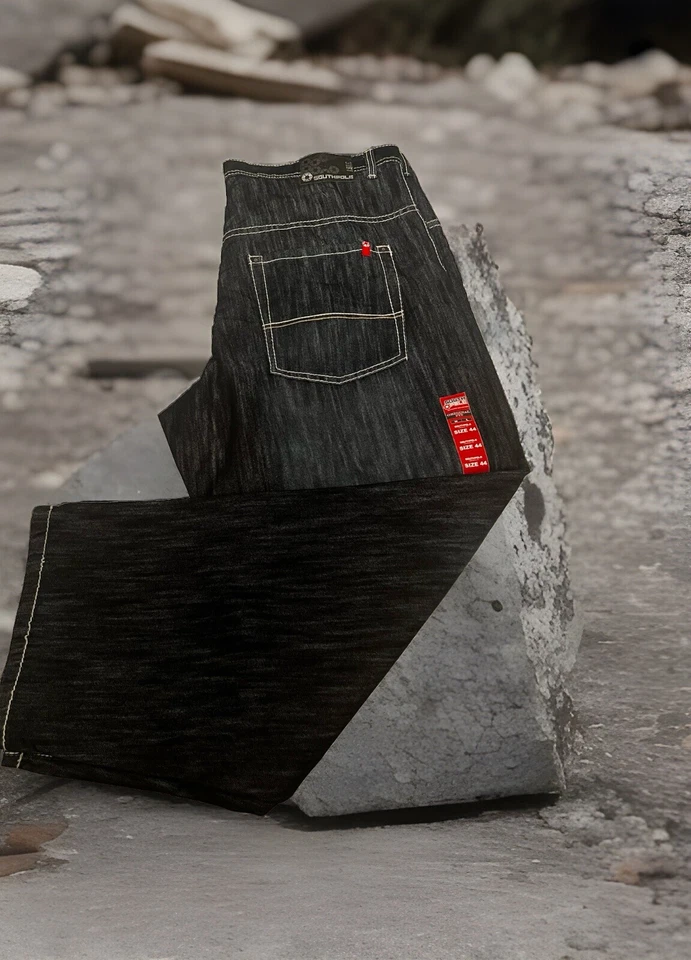 Southpole Y2K Super Baggy Black Red Tab Jeans 3187 Men Size 44X33 (Measures 46) - Image 2 of 4
