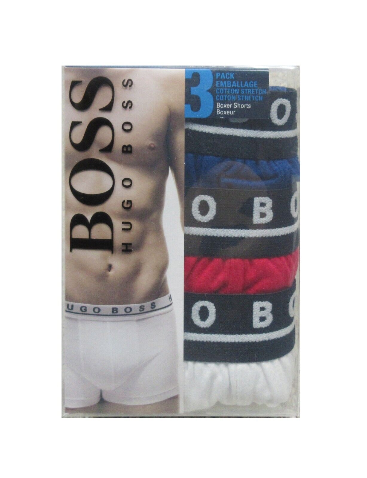 Vervormen briefpapier federatie Hugo Boss Men's Blue-Red-White Cotton Stretch Boxer Shorts 3 Pack | eBay